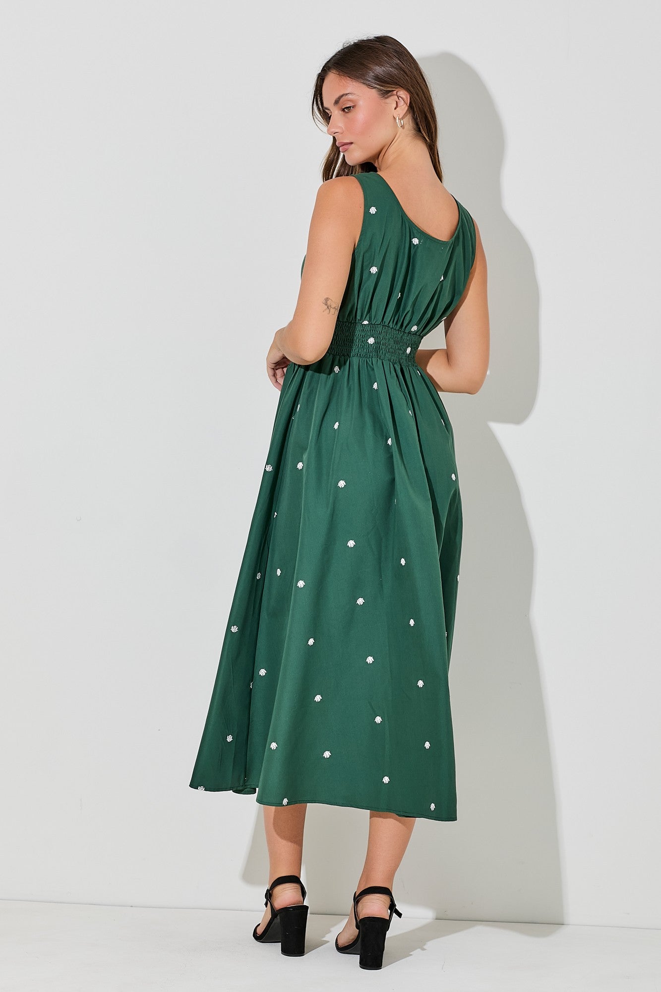 Dark Green Rose Midi Dress