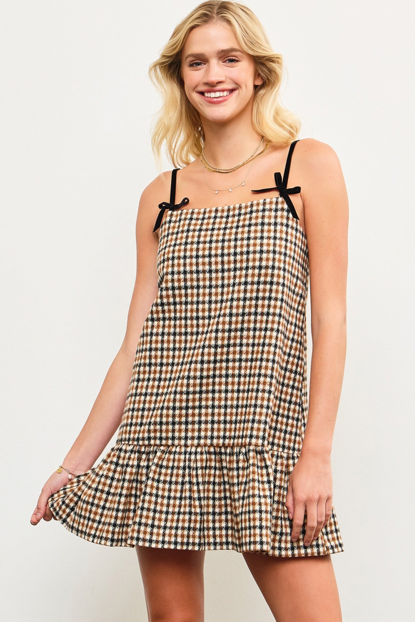 Ribbon Strap Plaid Dress