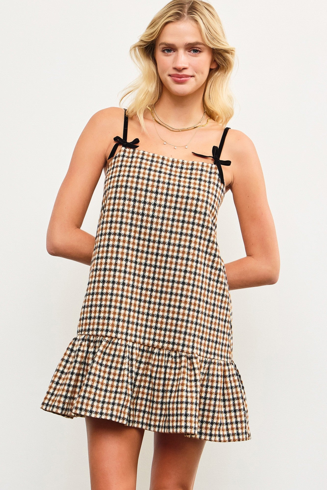 Ribbon Strap Plaid Dress