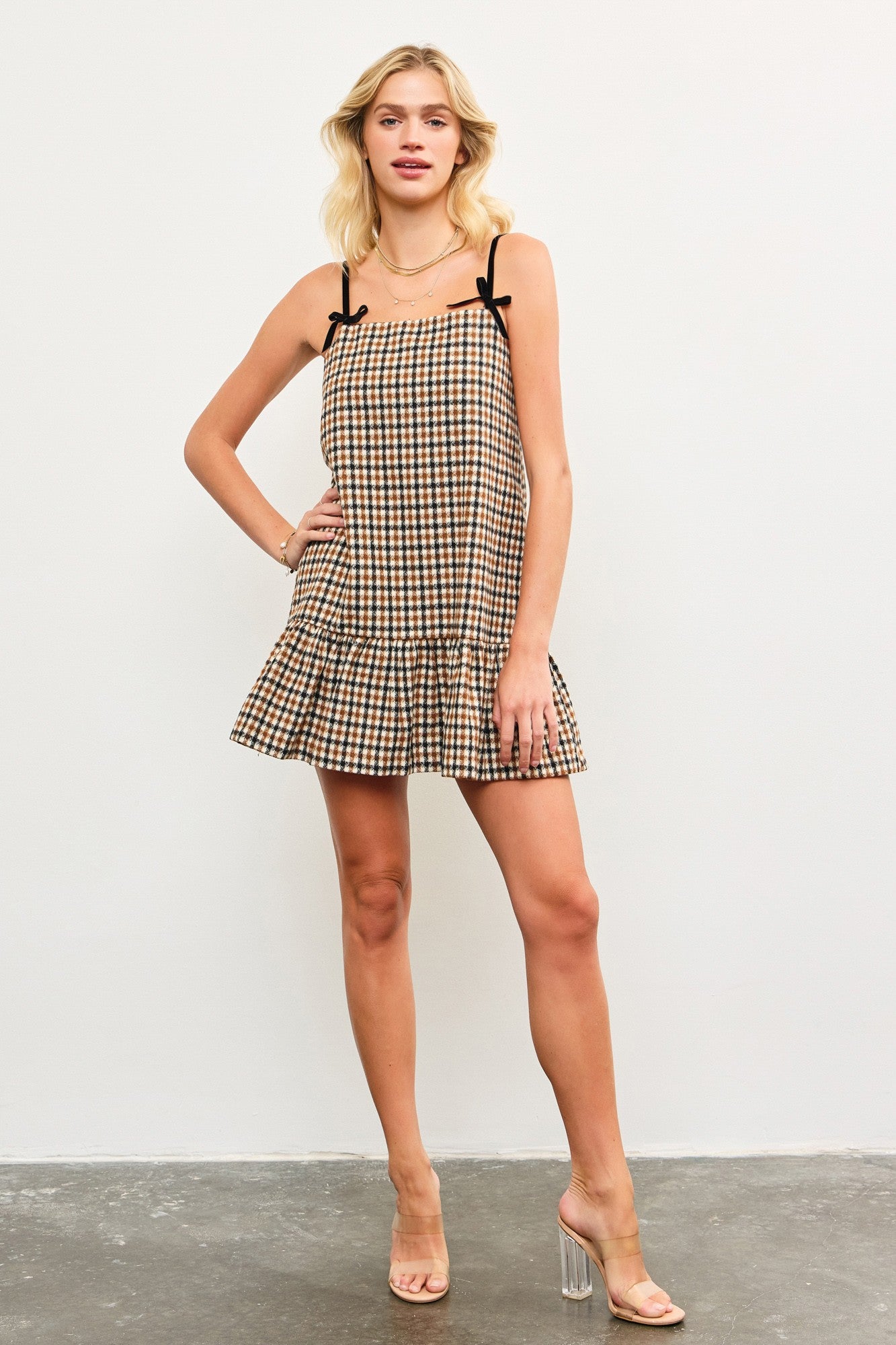 Ribbon Strap Plaid Dress