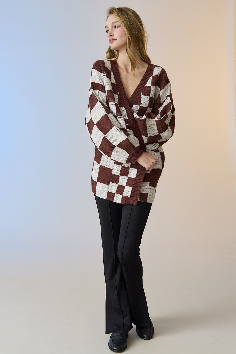 Oversize Checker Cardigan