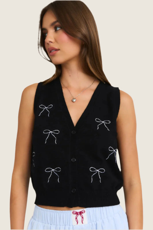 Embroidered Bow Sweater Vest Top