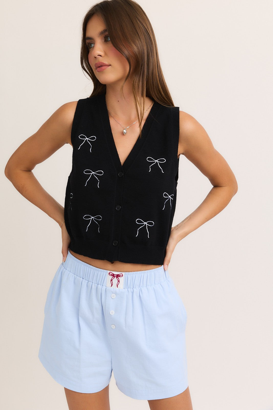 Embroidered Bow Sweater Vest Top