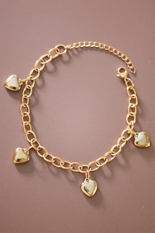 Multi Heart Gold Charm Bracelet