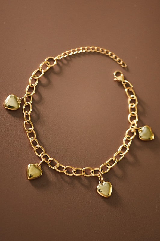 Multi Heart Gold Charm Bracelet