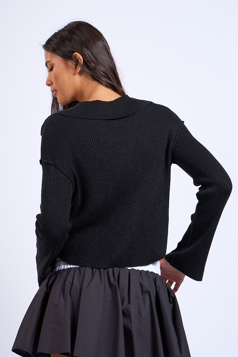 Black Collared Cardigan Top