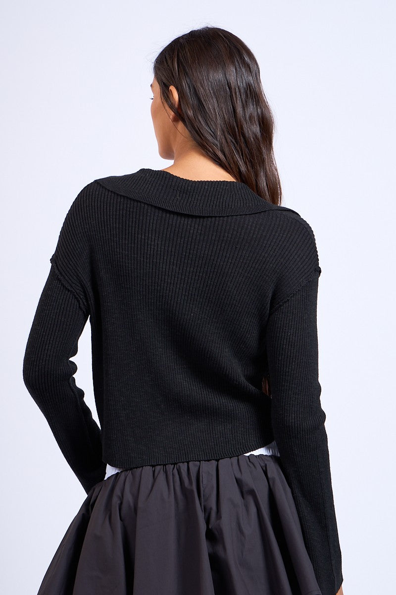 Black Collared Cardigan Top