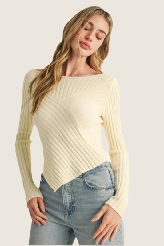 Ribbed Crew Asymmetric Hem Top