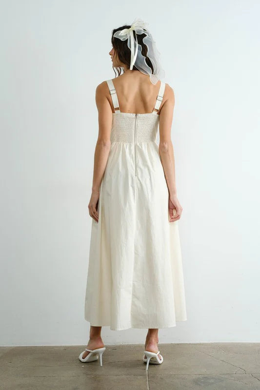 Poplin Cream Bustier Midi Dress