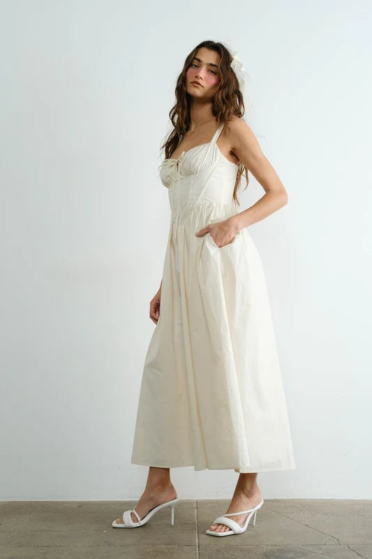 Poplin Cream Bustier Midi Dress