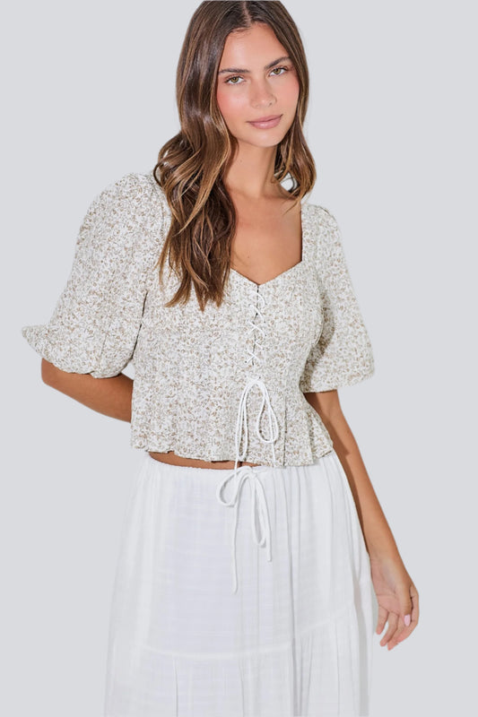Taupe Multi Floral Top