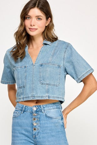 Denim Short Sleeve Top