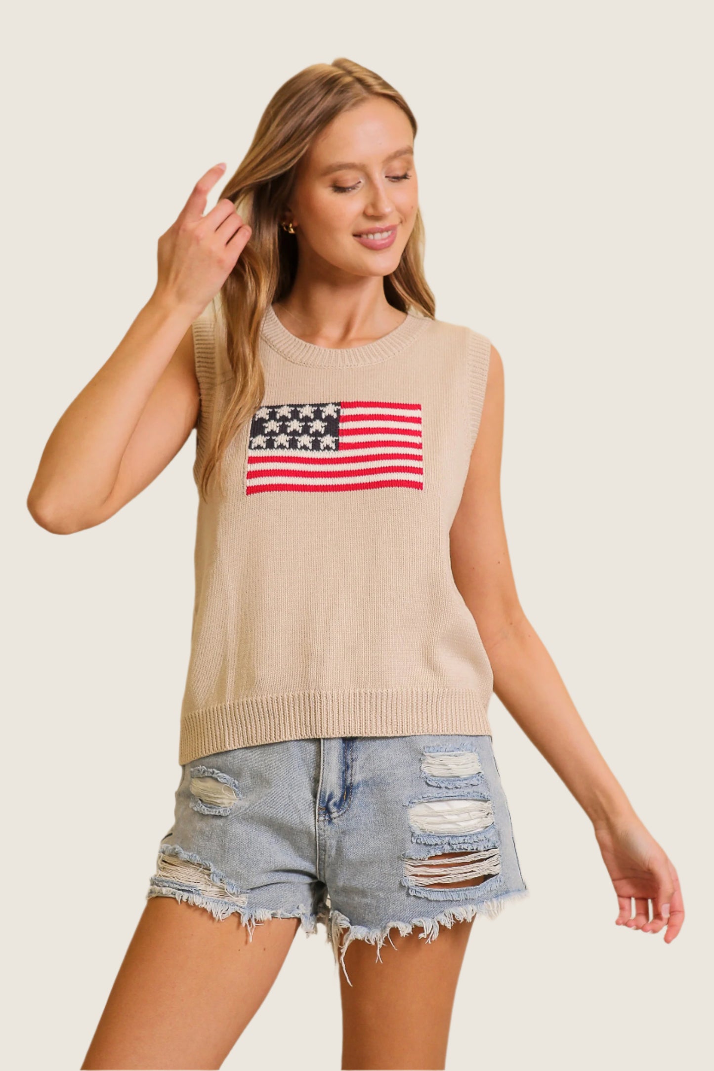 USA Flag Sweater Tank Top
