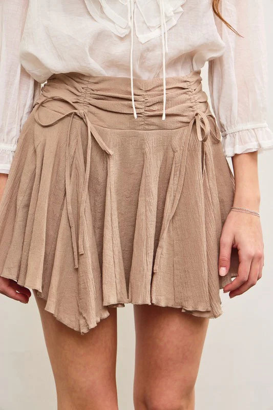 Ruched Asymmetrical Pleats Skort