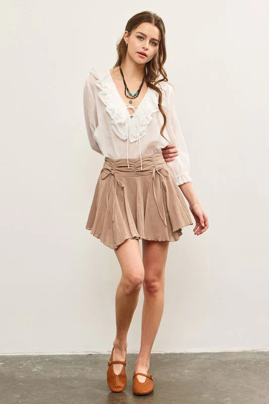 Ruched Asymmetrical Pleats Skort