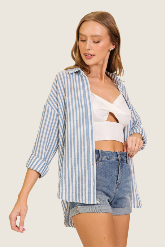 Blue & White Stripe Button Down Top