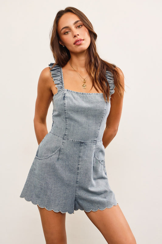 Scallop Edge Denim Romper