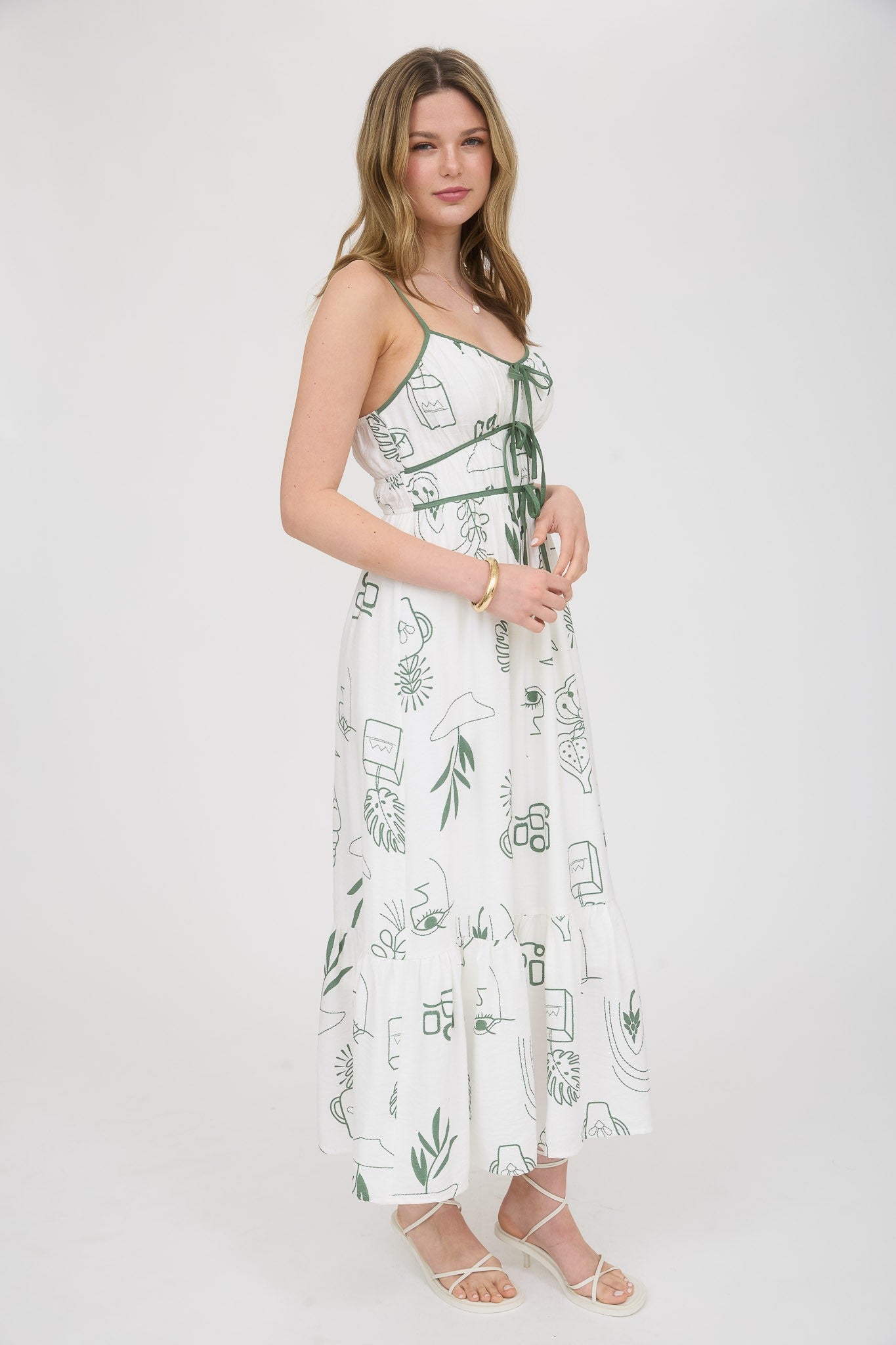 Doodle Print Front Ties Midi Dress