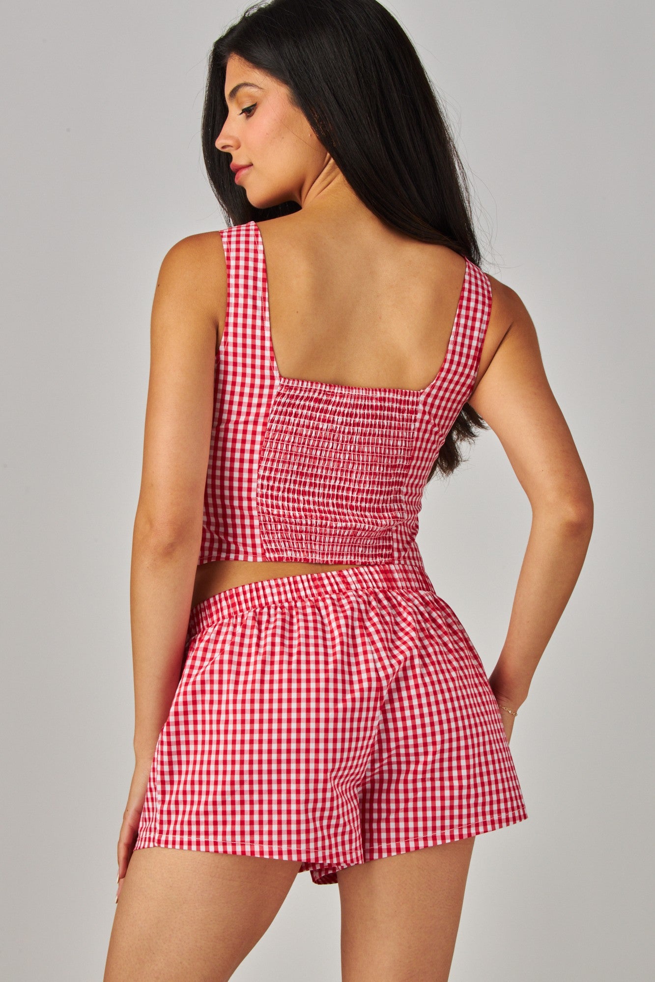 Gingham Lace Top & Boxer Short Set