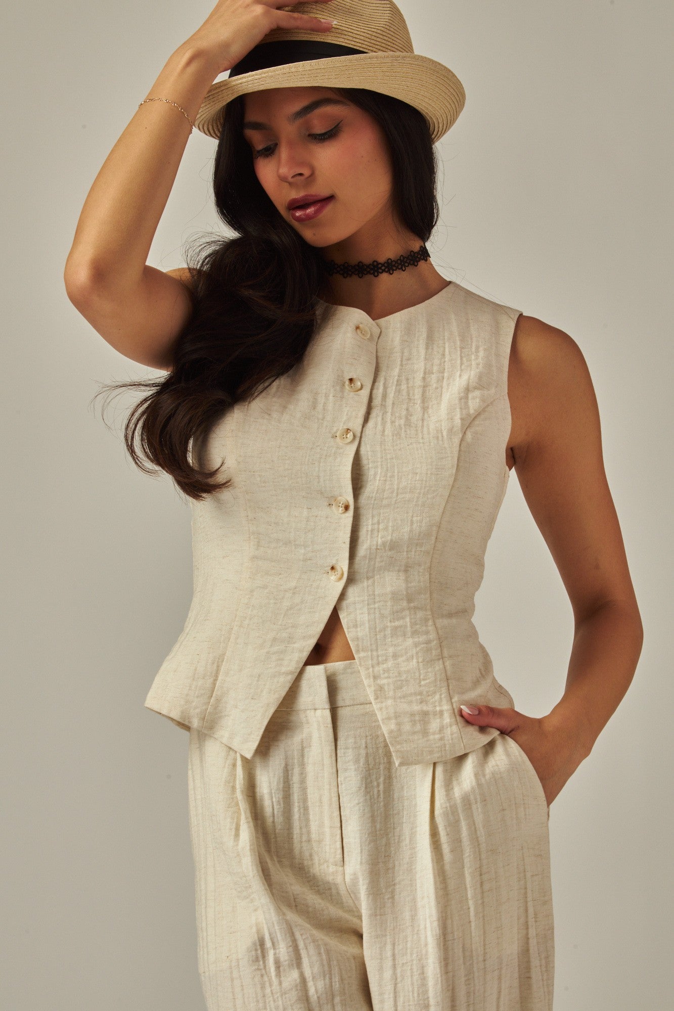 Linen Button Up Vest