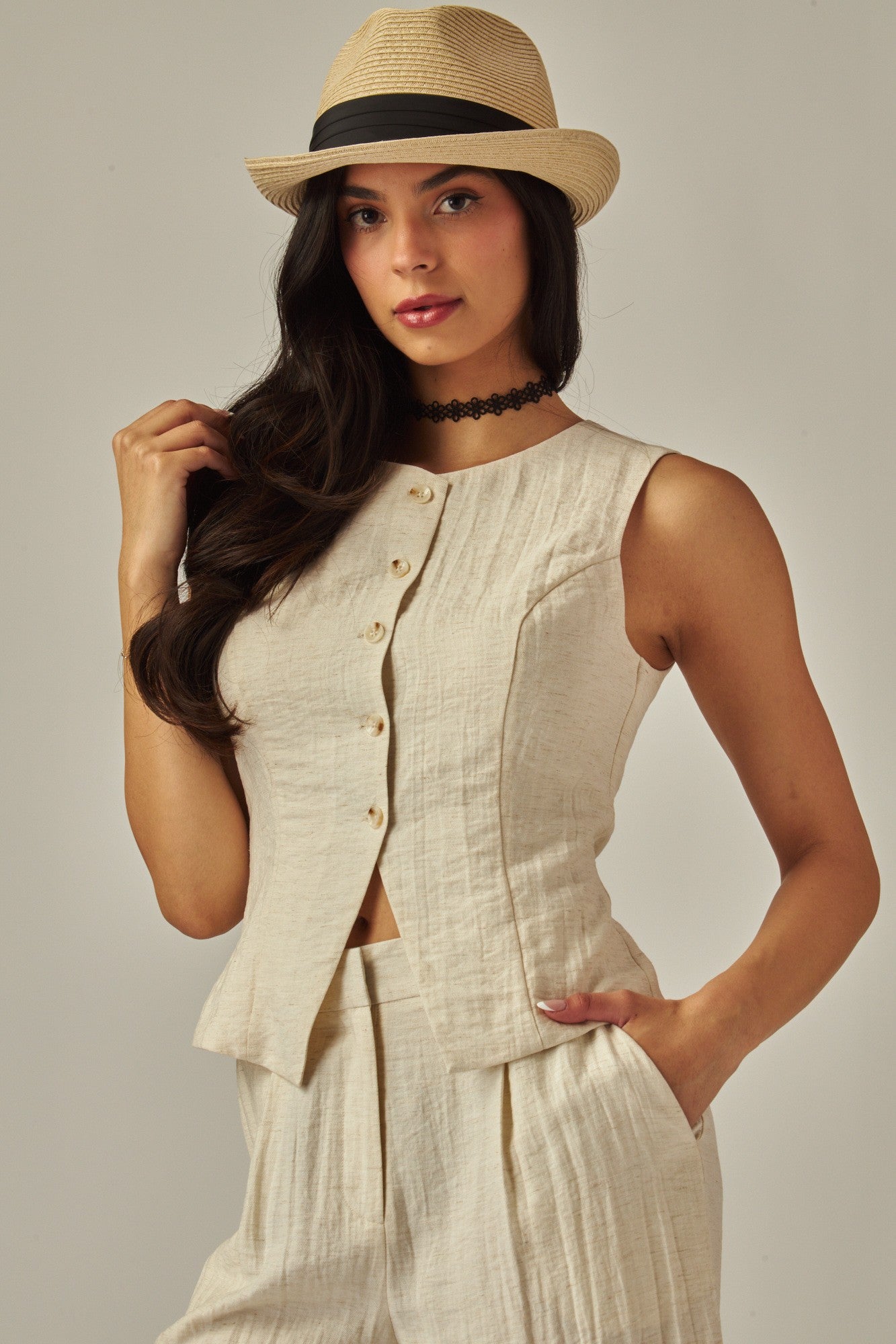 Linen Button Up Vest
