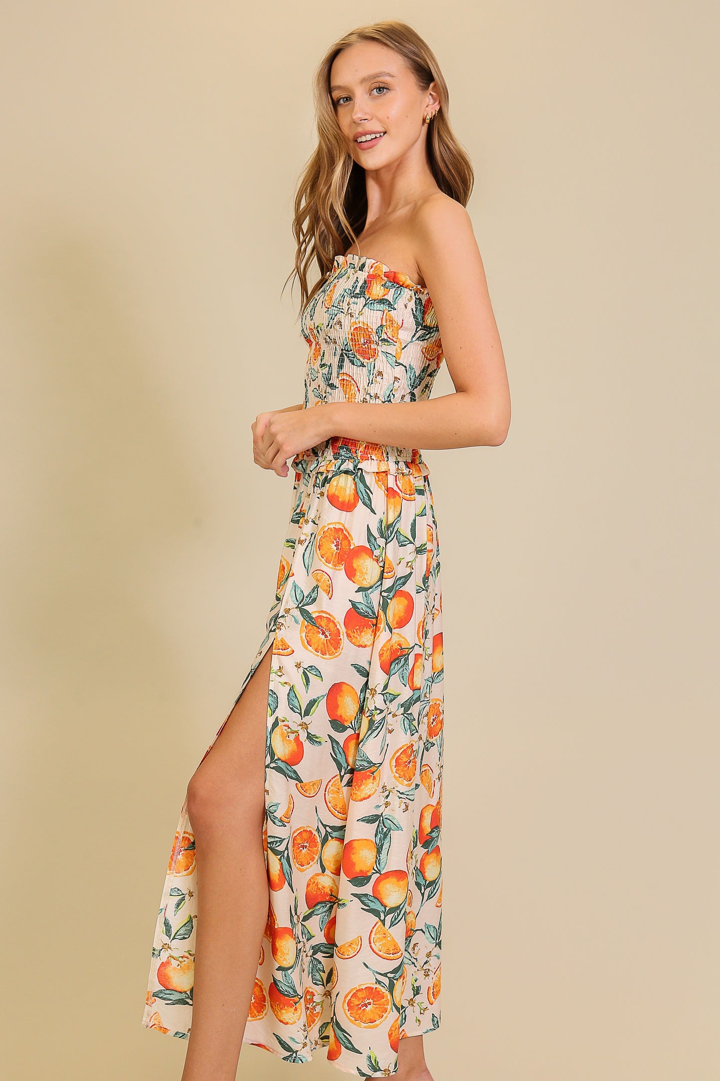 Citrus Midi Strapless Dress