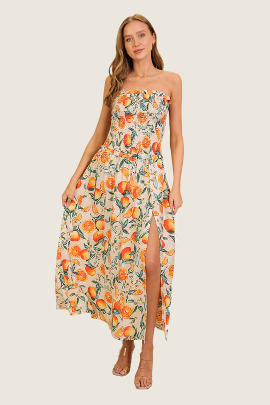 Citrus Midi Strapless Dress