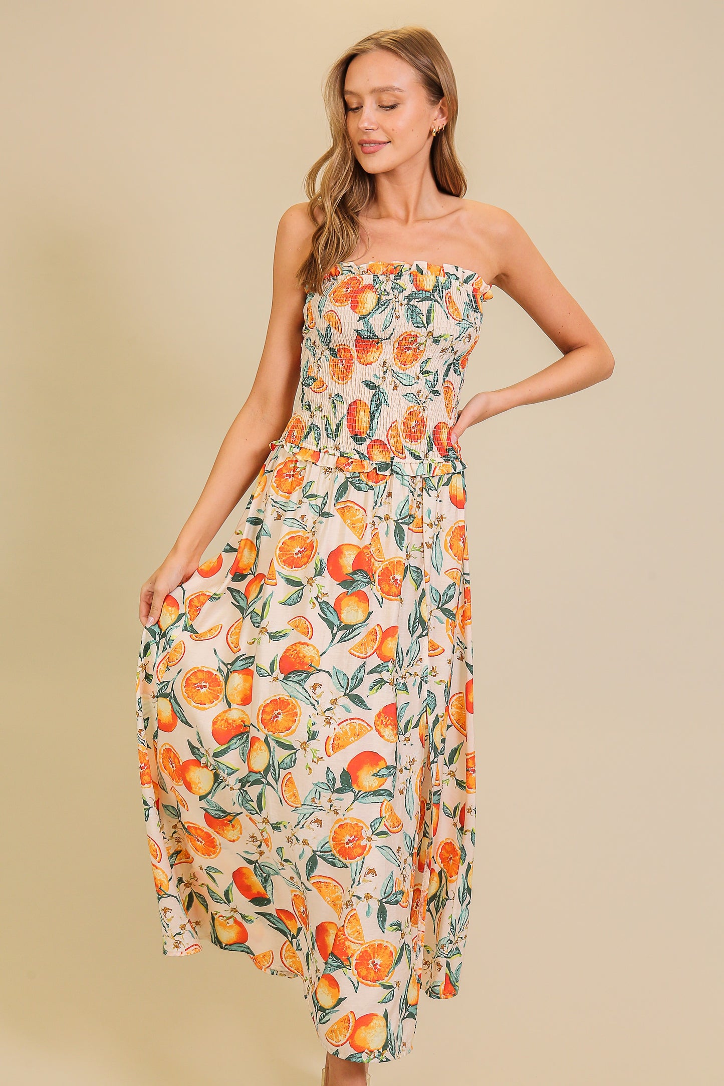 Citrus Midi Strapless Dress