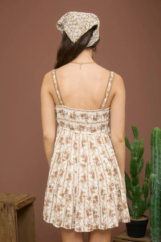 Ivory & Brown Floral Mini Dress