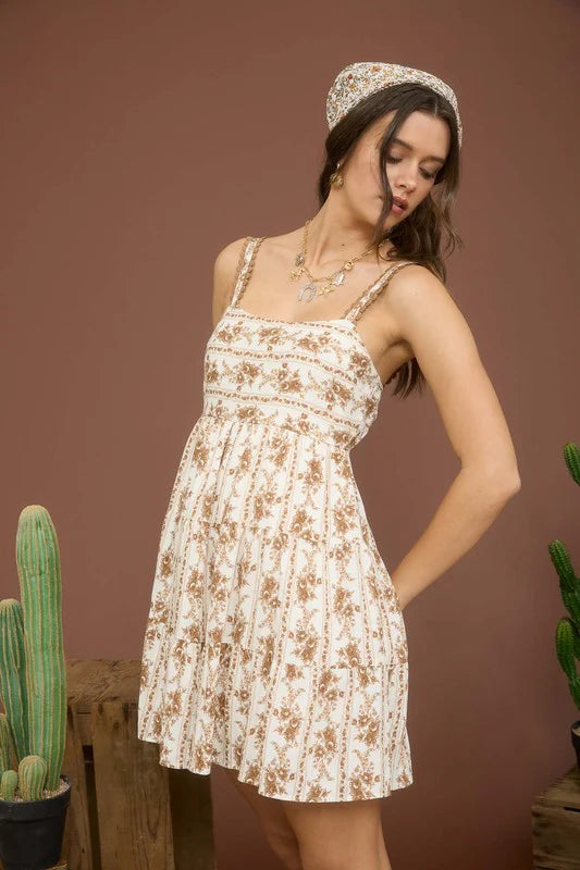 Ivory & Brown Floral Mini Dress