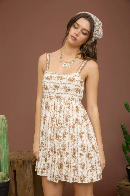 Ivory & Brown Floral Mini Dress