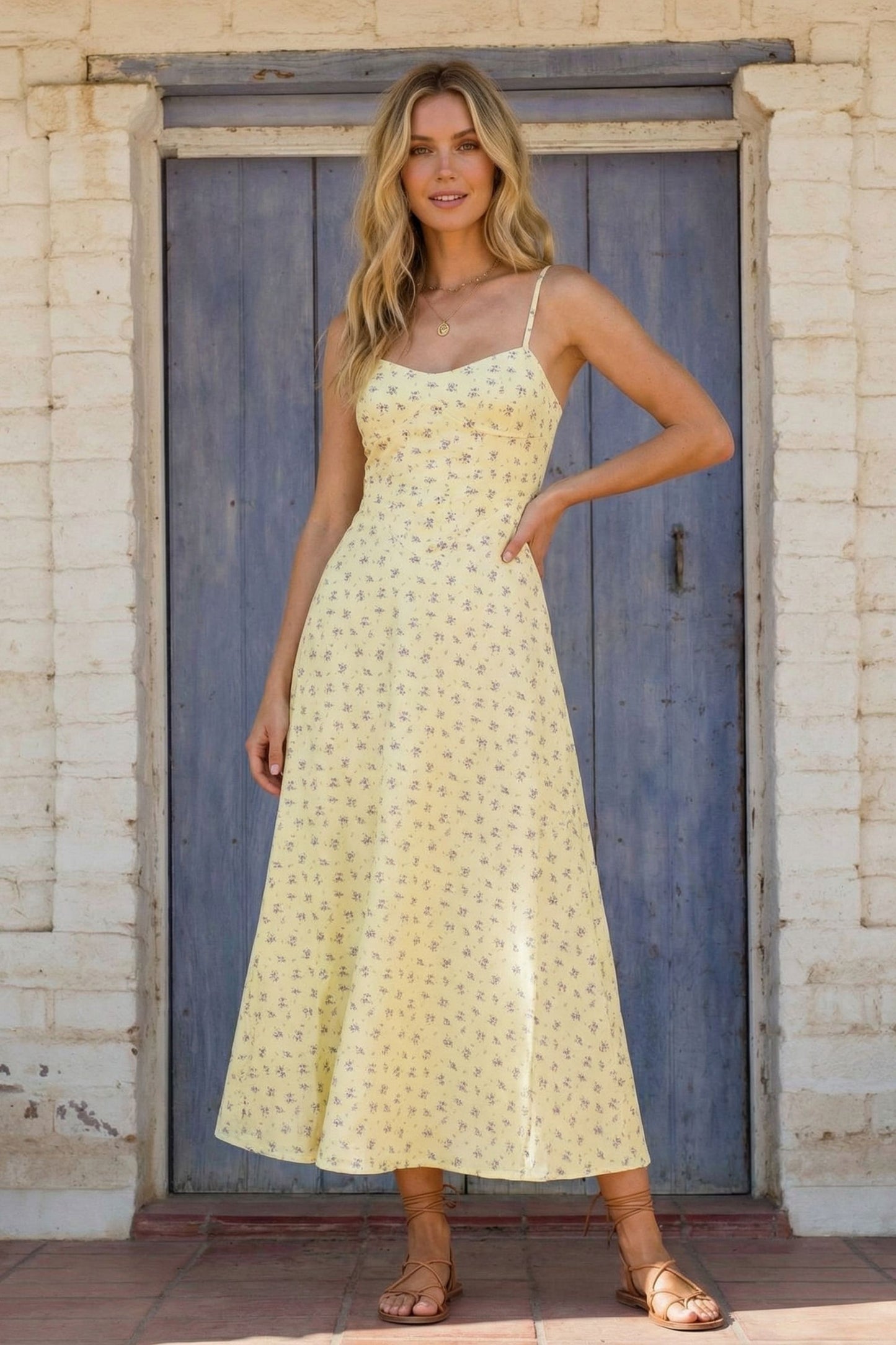 Butter Yellow Floral Midi Dress