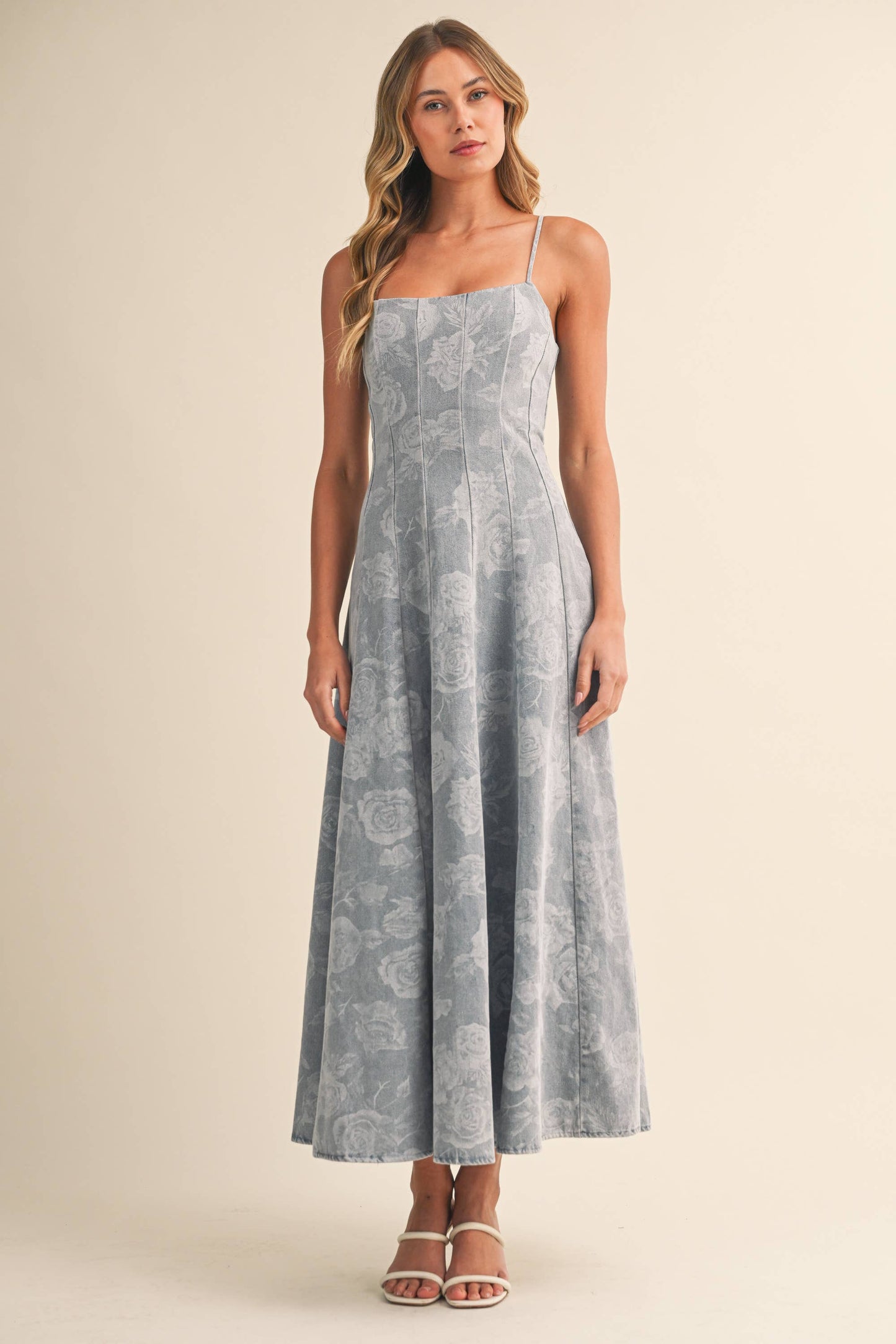 Floral Denim Maxi Dress