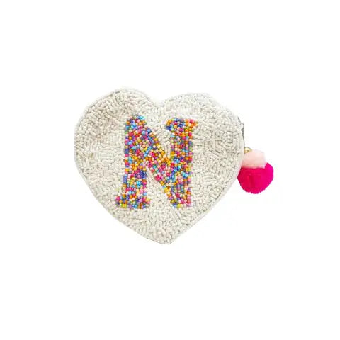 Heart Initial Beaded Coin Bag