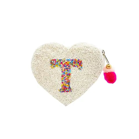 Heart Initial Beaded Coin Bag