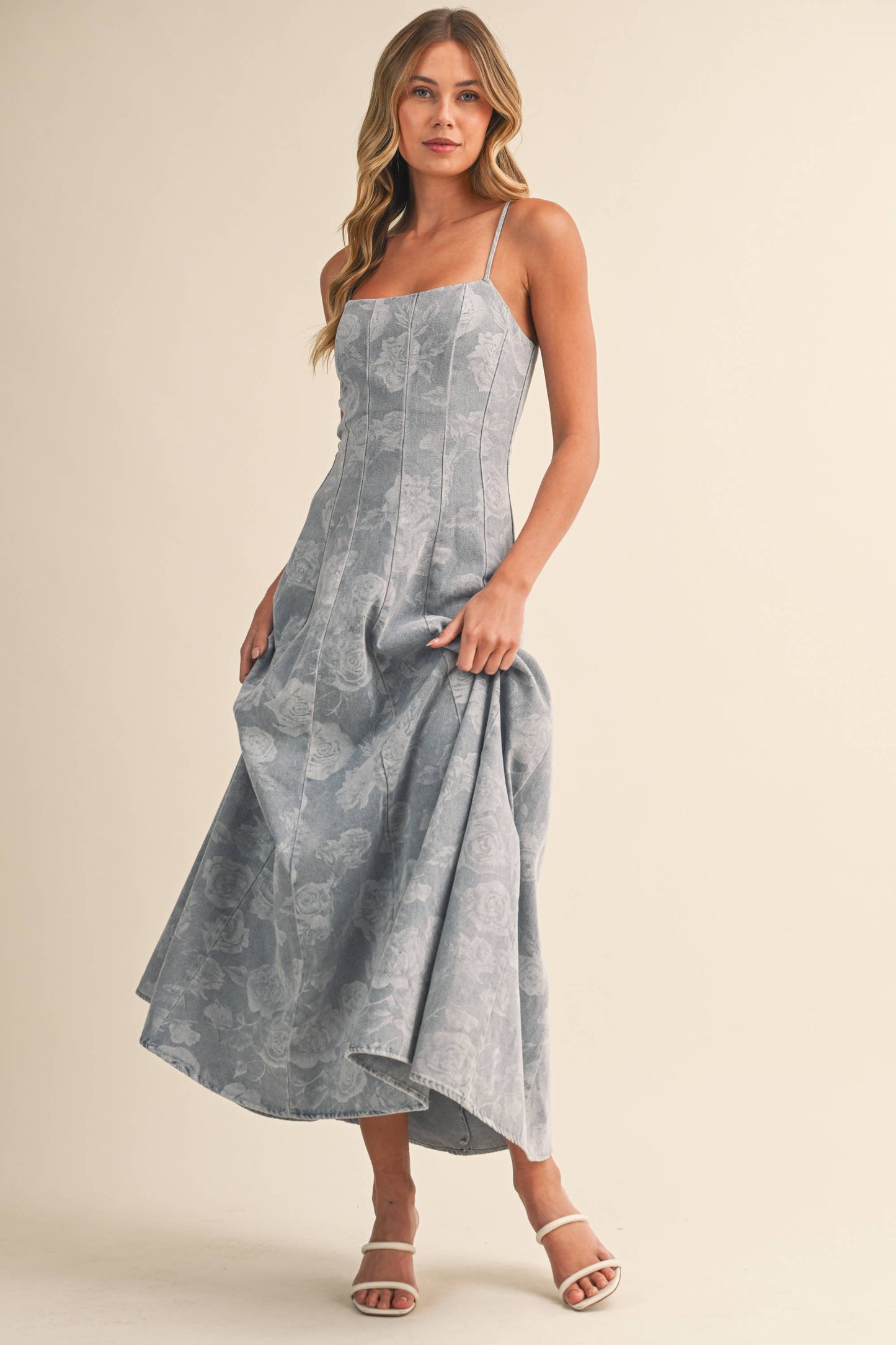 Floral Denim Maxi Dress
