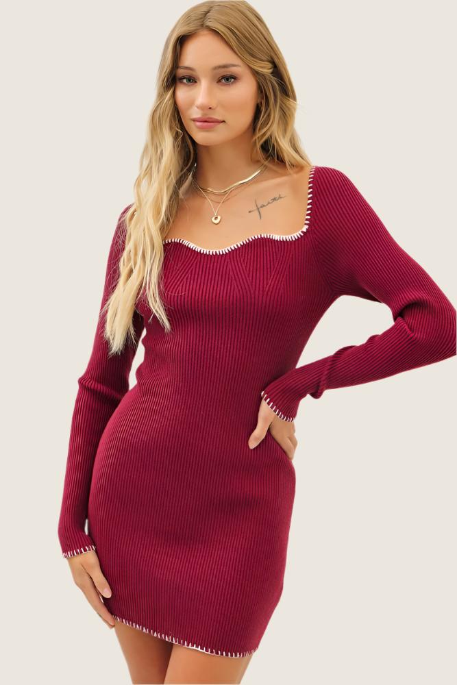 Sweetheart Contrast Sweater Dress (2 Color Options)