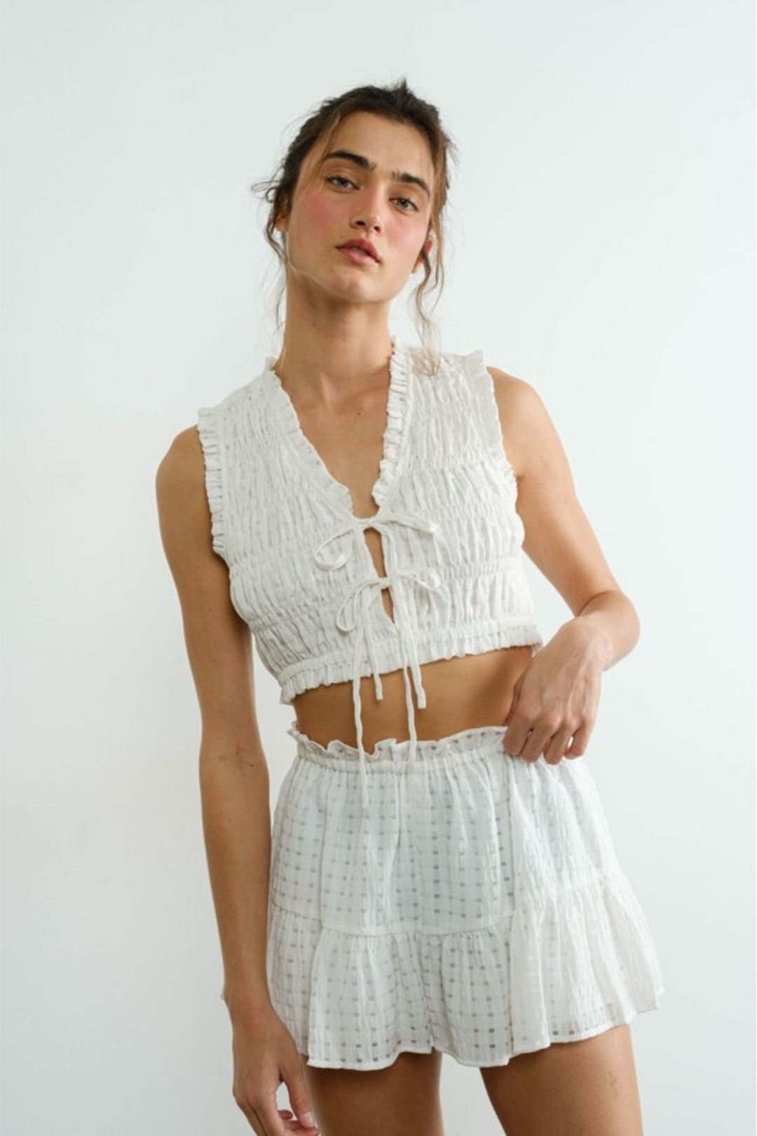 Crinkle Off White Top & Skort Set