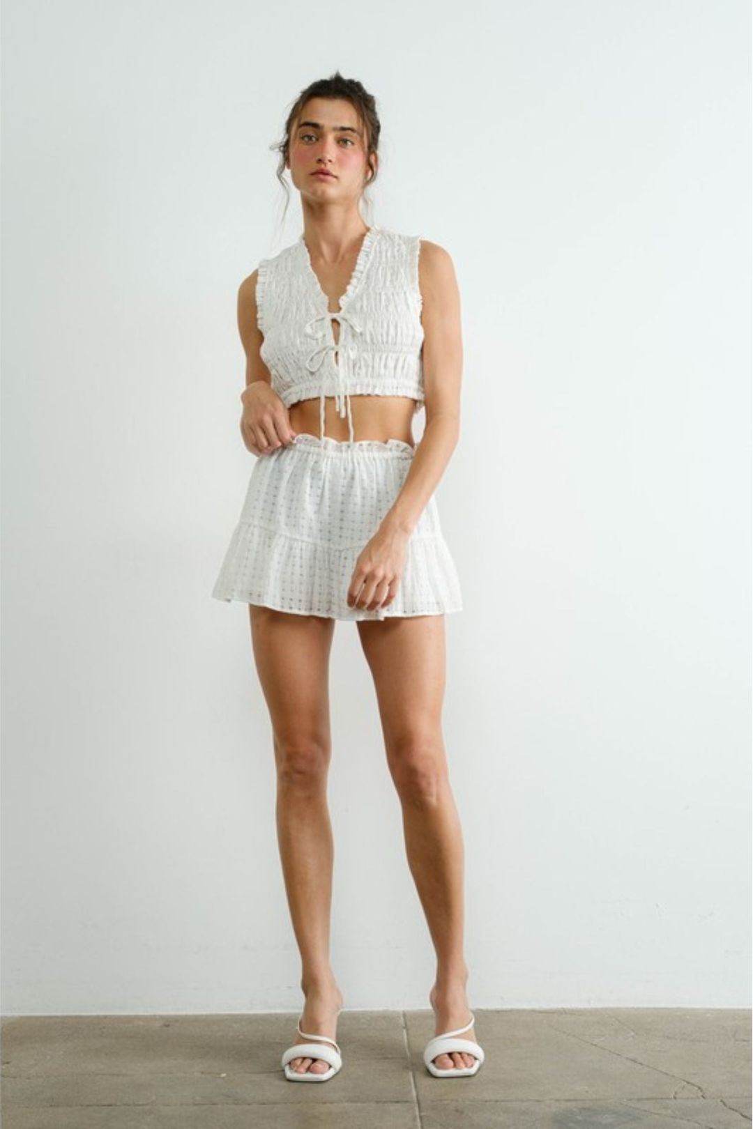 Crinkle Off White Top & Skort Set