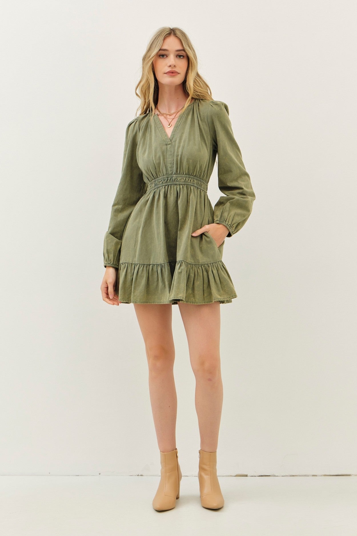 Vintage Olive Long Sleeve Dress