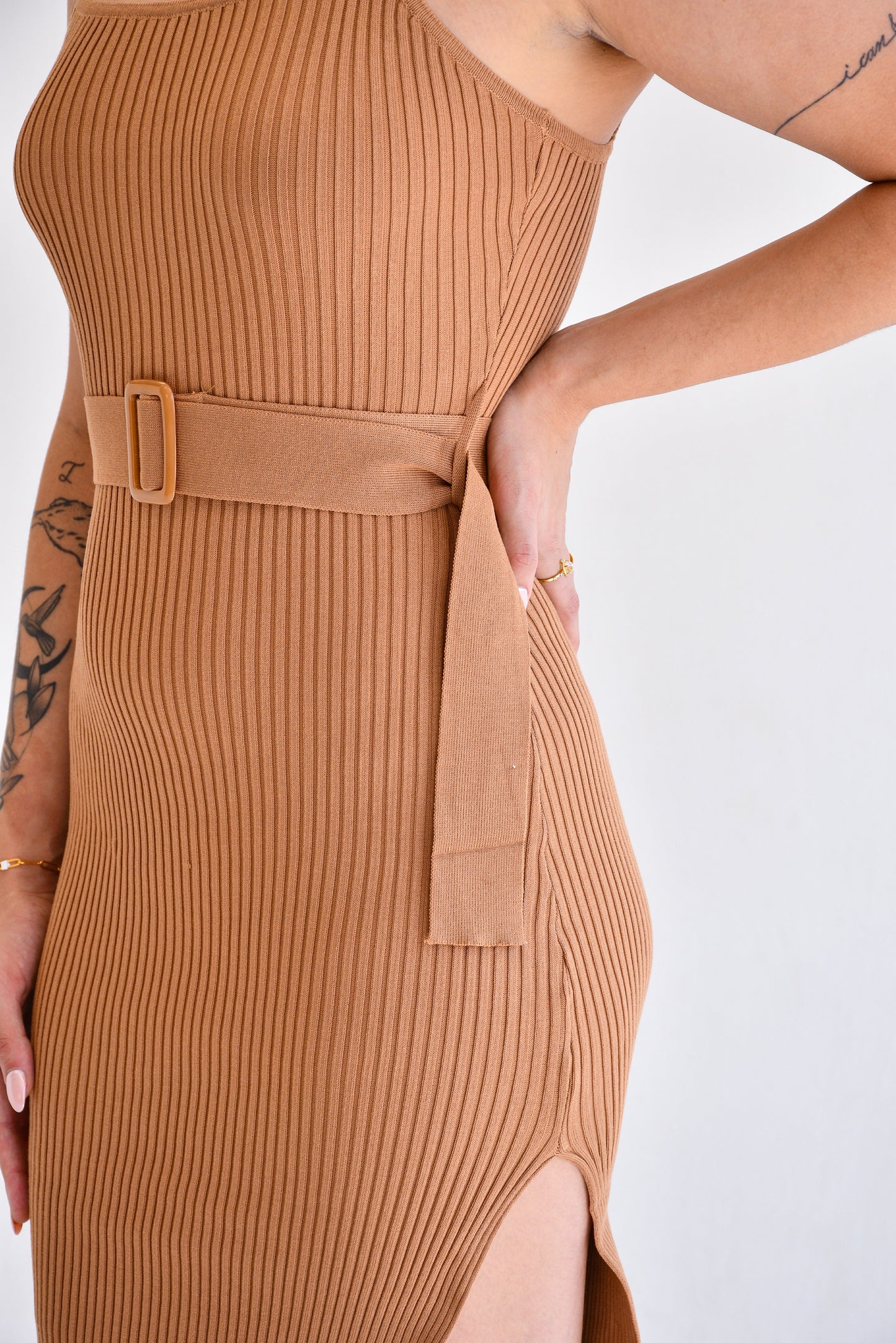 Midi Ribbed Belted Dress
