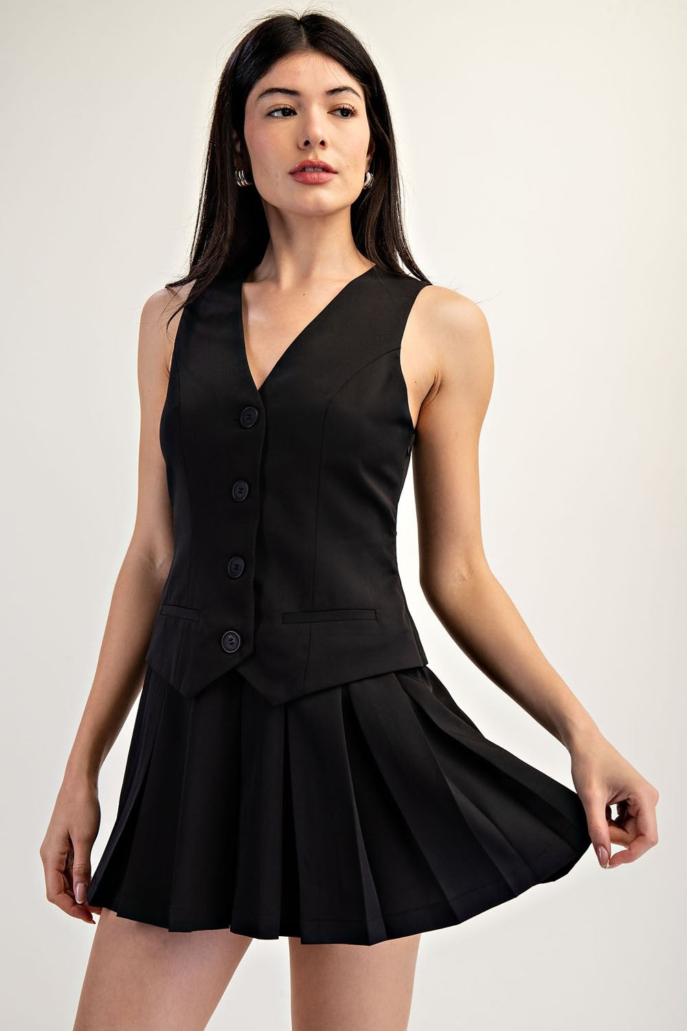 Black Pleated Vest Dress