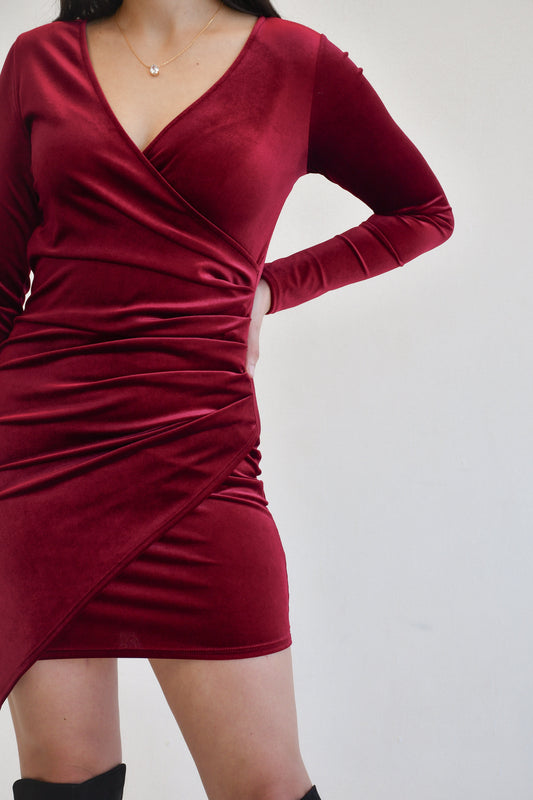 Velvet Wrap Mini Dress