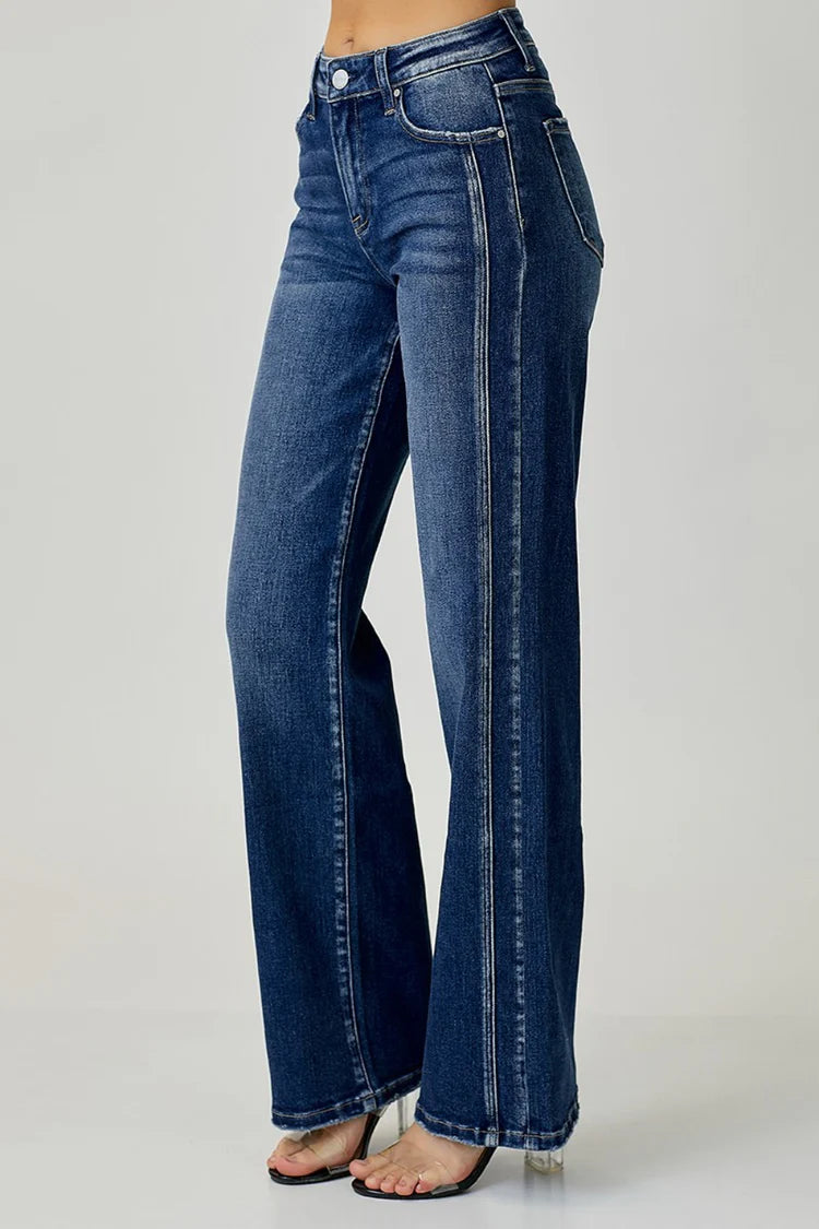 Mid Rise Dark Straight Denim