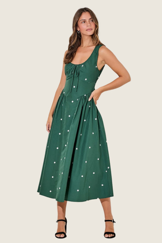 Dark Green Rose Midi Dress