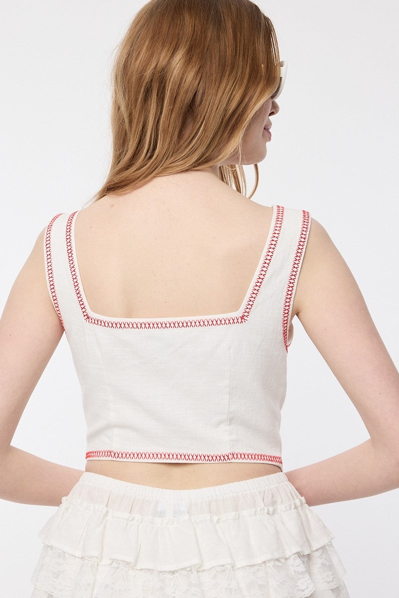 Floral Embroidered Detail Ties Top