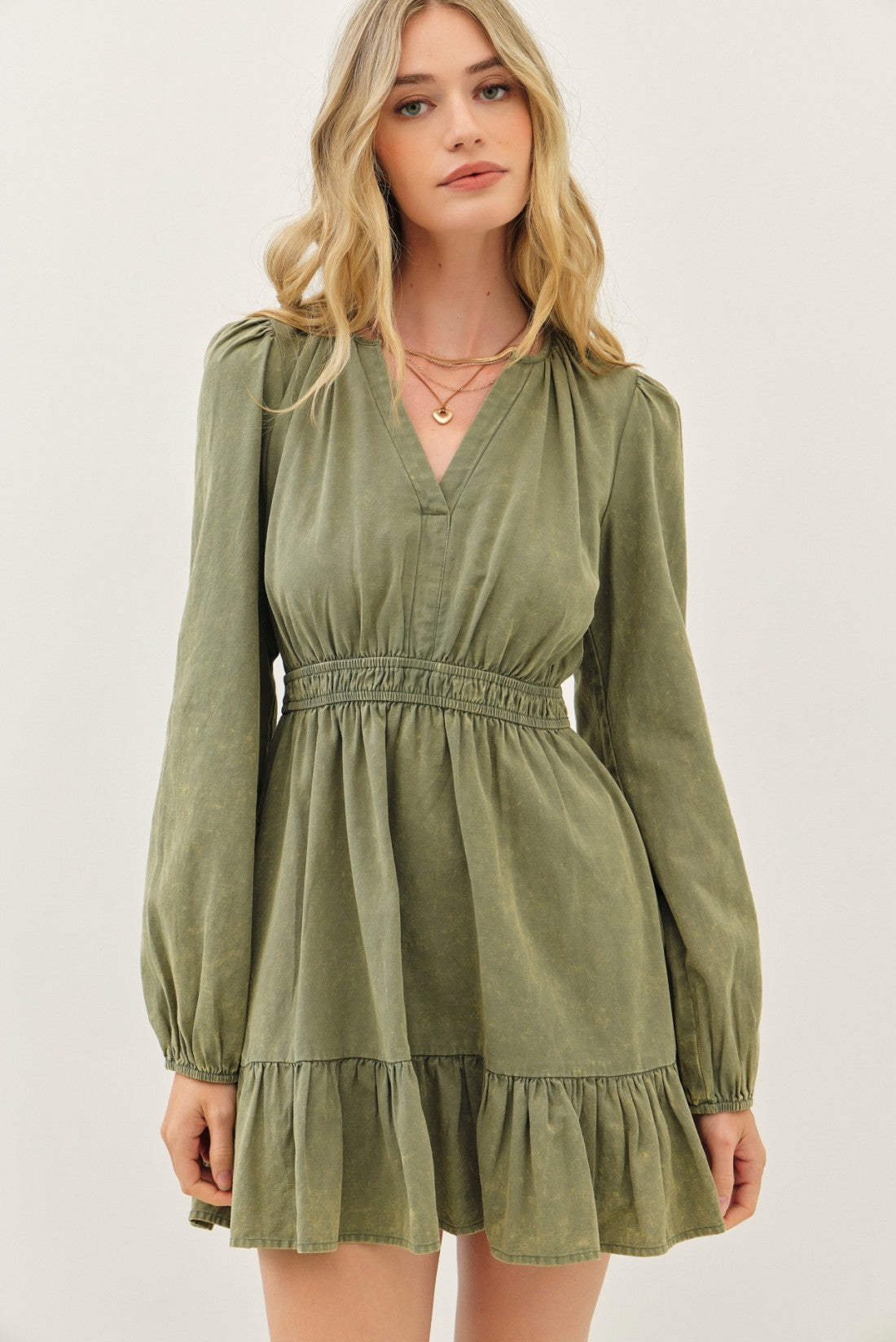 Vintage Olive Long Sleeve Dress