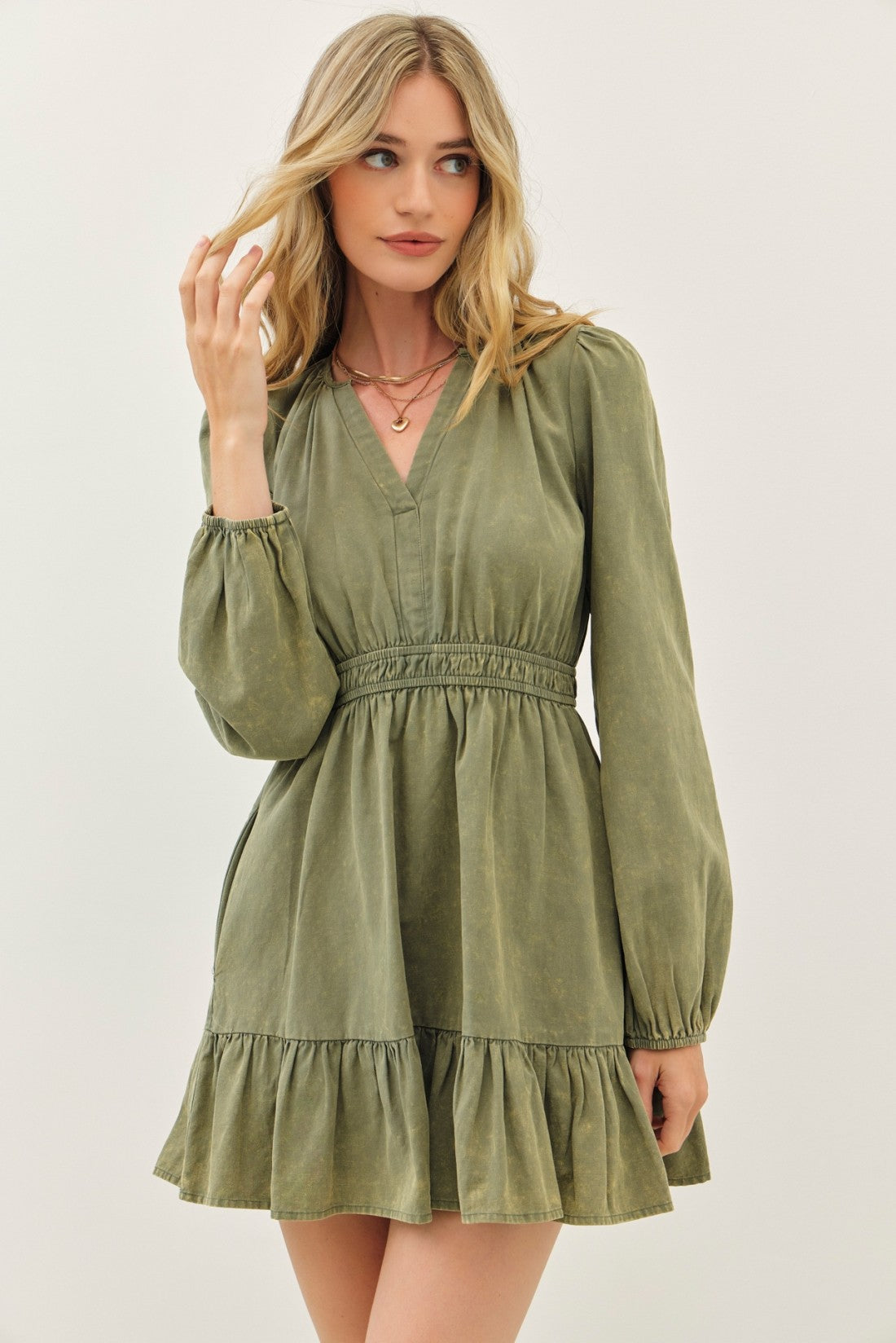 Vintage Olive Long Sleeve Dress