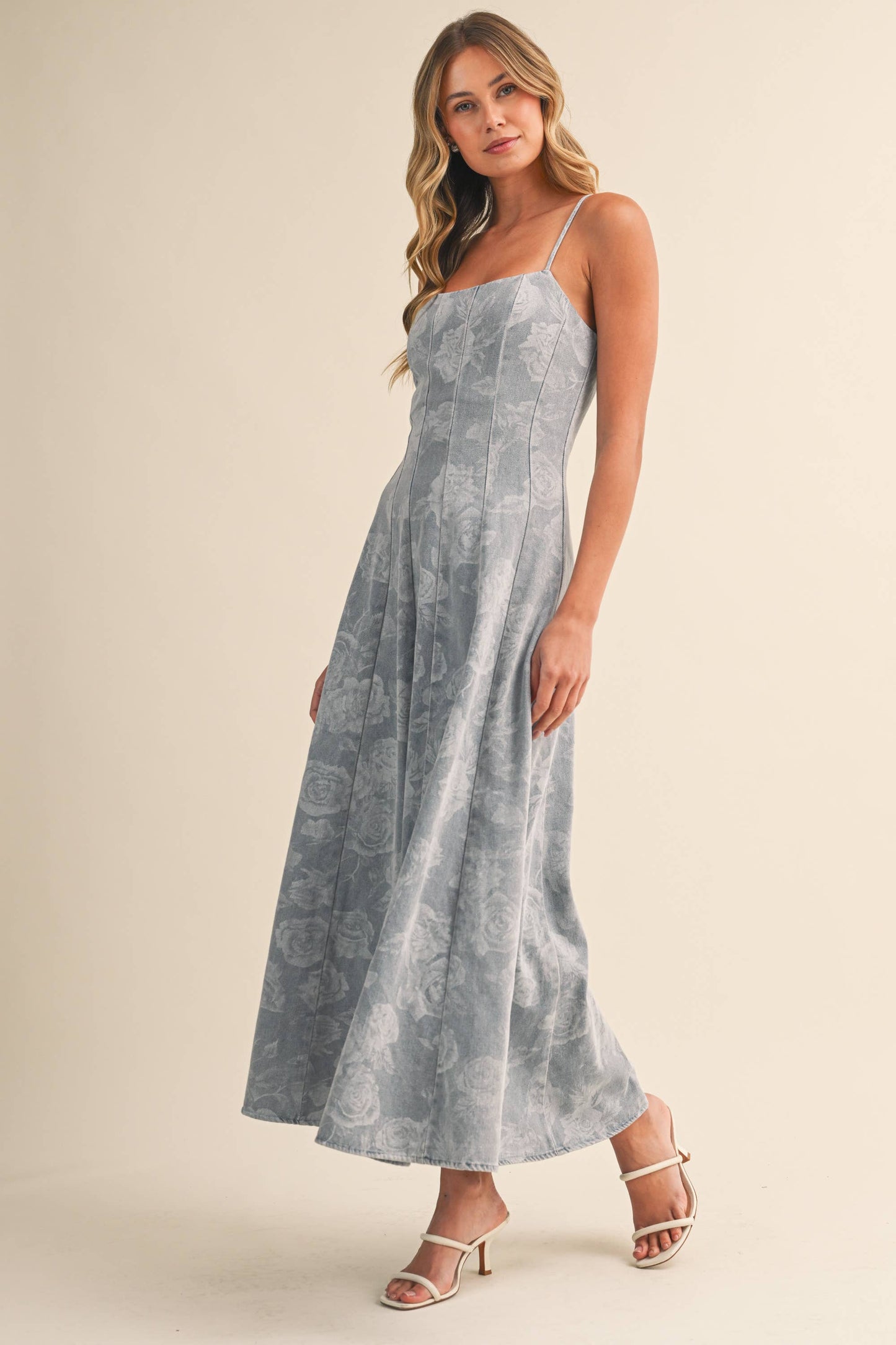 Floral Denim Maxi Dress