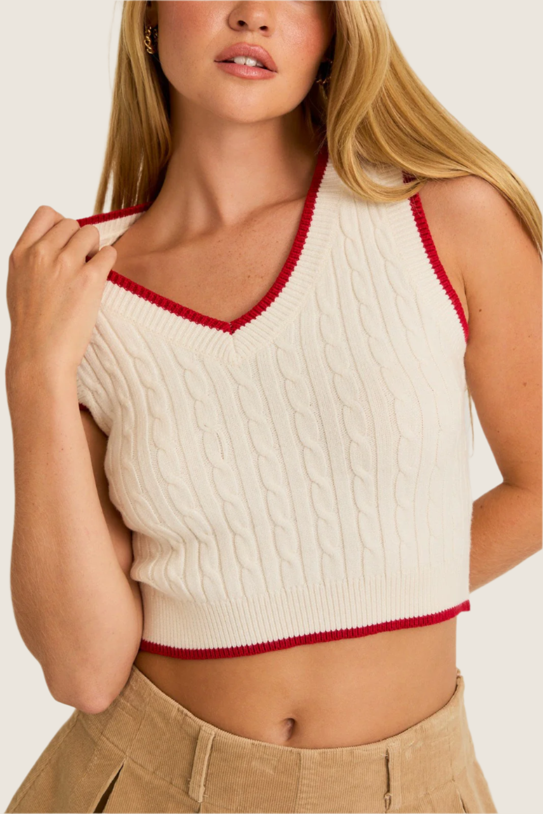 Ivory & Red Sweater Vest Top